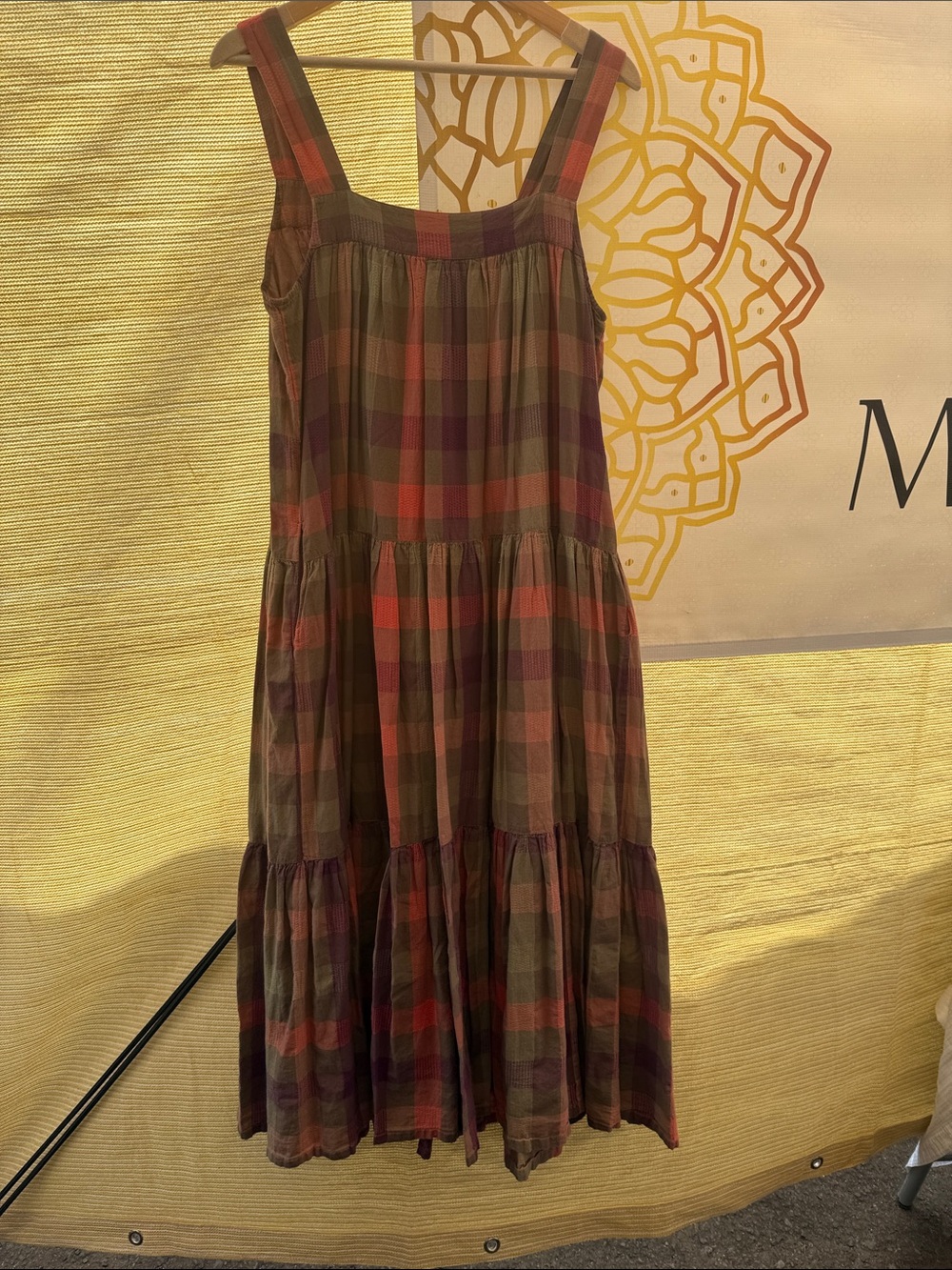 Faherty Olive and Rust Plaid Tiered Midi Dress - Picture 4 of 7
